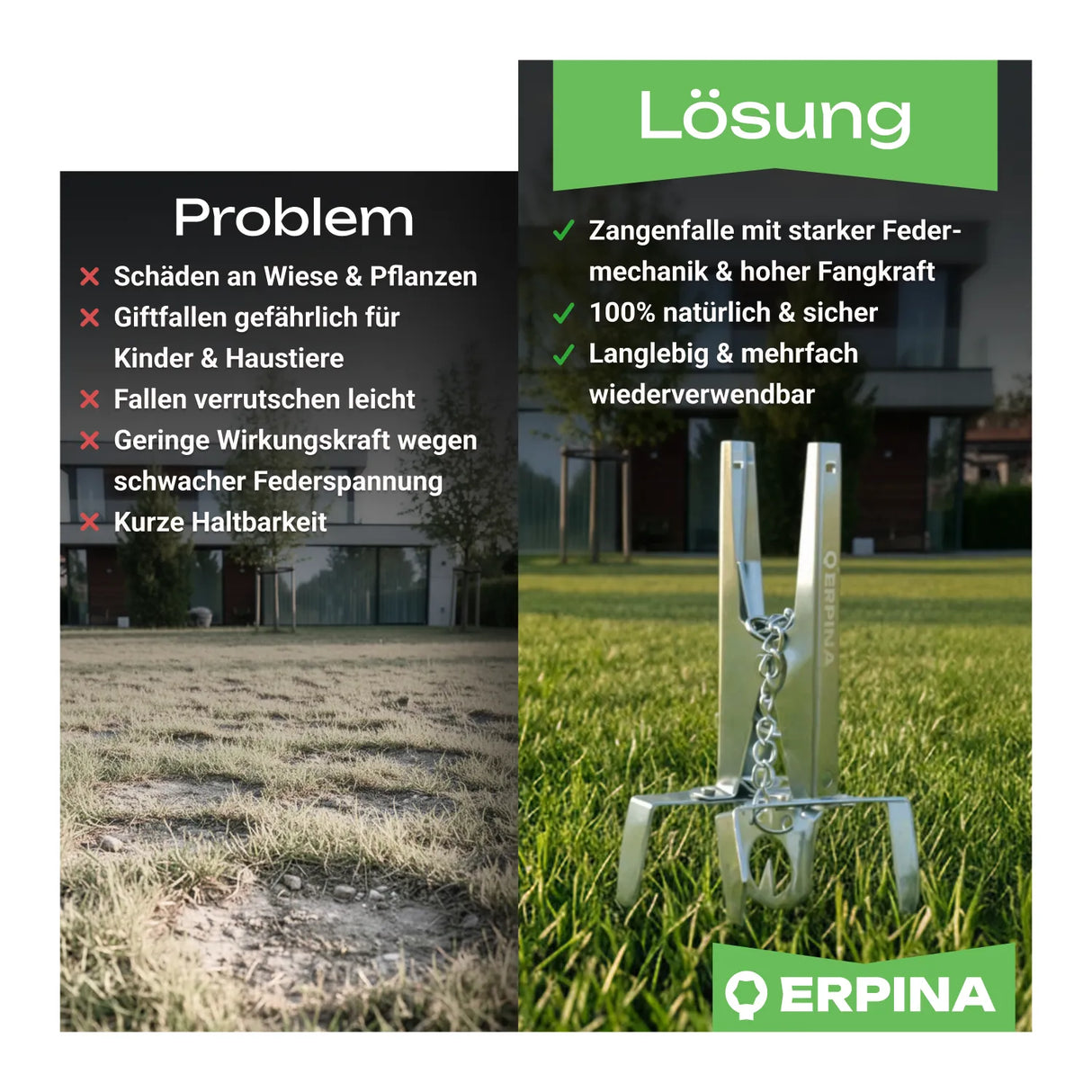 3er Pack ERPINA® Wühlmaus-Zangenfalle »Pro« mit Köderplatte · sichere Wühlmausbekämpfung