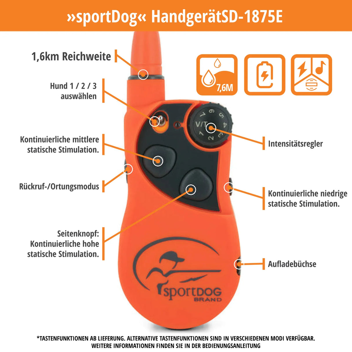 Teletakt »sportDog« Handgerät, Halsband, Beeper · 1,6km, 7-stufig
