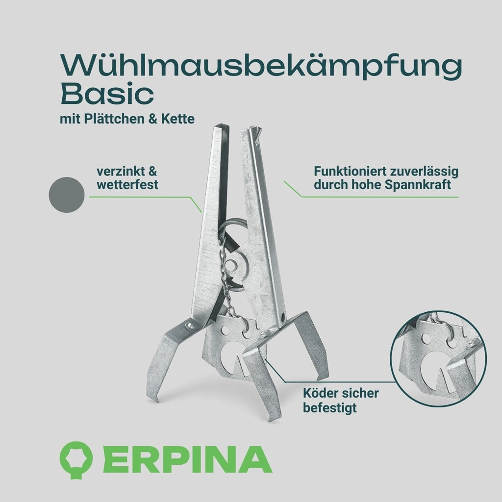 ERPINA® Wühlmaus-Zangenfalle »Pro« mit Köderplatte · sichere Wühlmausbekämpfung