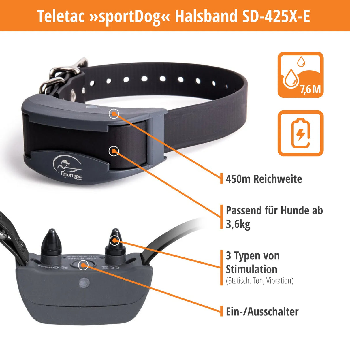 Teletac »sportDog« Handgerät & Halsband · 450m, 7-stufig