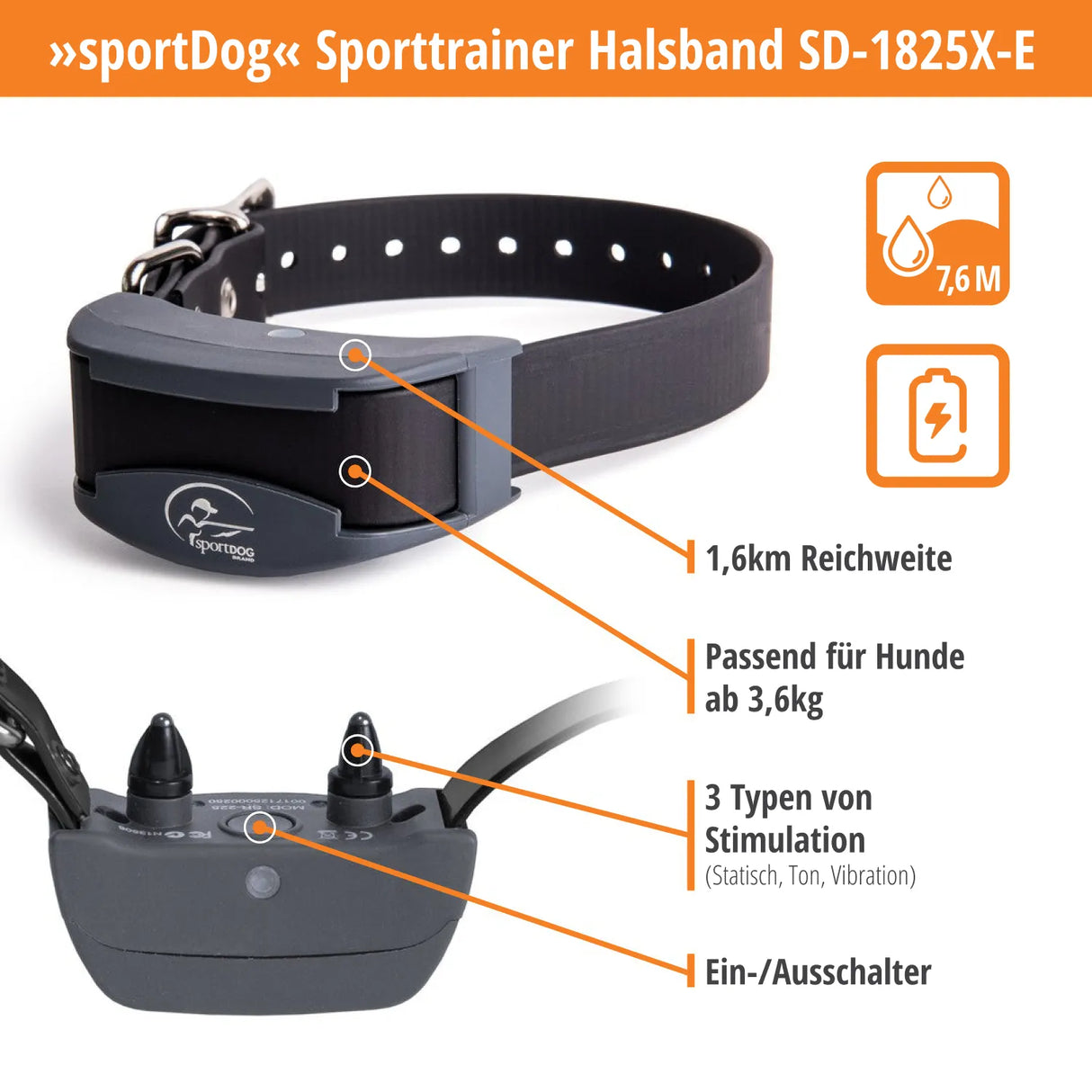 Teletac »sportDog« Handgerät & Halsband · 1,6km, 16-stufig