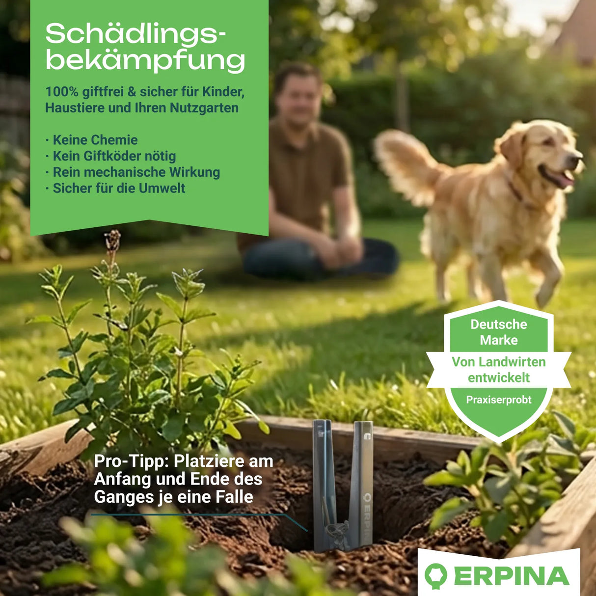 ERPINA® Wühlmaus-Zangenfalle »Pro« mit Köderplatte · sichere Wühlmausbekämpfung
