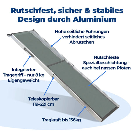 Hunderampe Deluxe »Teleskop« Extra lang 221cm · bis 136kg