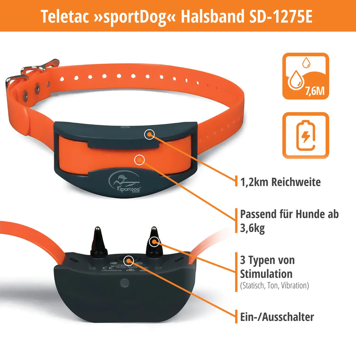 Teletakt Sporttrainer »sportDog« Handgerät & Halsband · 1,2km, 10-stufig
